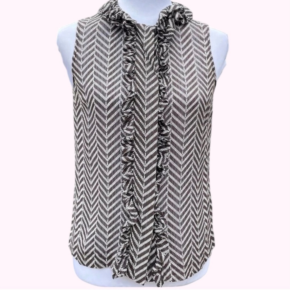 Tory Burch Brown and White Silk Blend Blouse Size 2